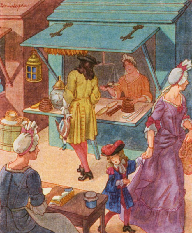 Tabakhandlerin / Tobakconist (barevná litografie) od Christophe (1856 1945)