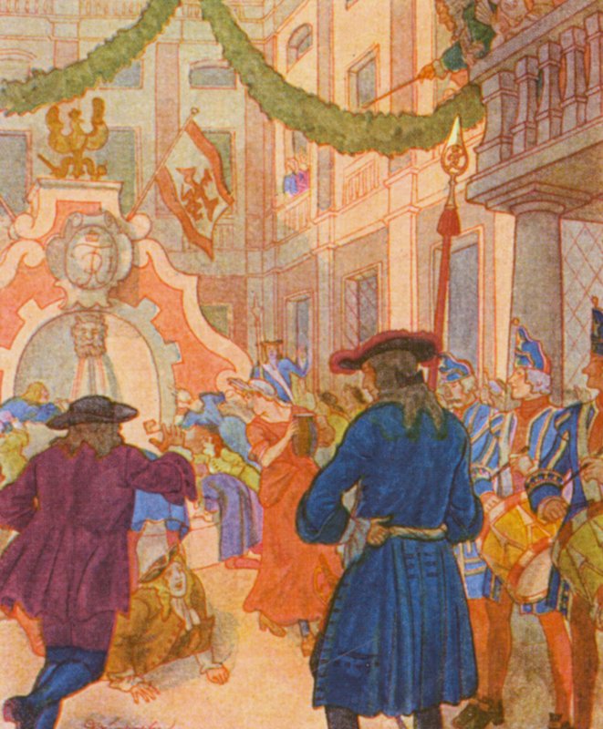 Weinbrunnen Und Ochse / Vinná kašna a vůl (barevná litografie) od Christophe (1856 1945)