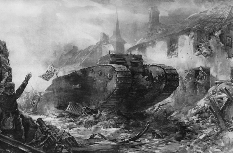 První použití obrněných výsadkových lodí ve válce, „tanky“ na západní frontě (litho) od Christopher (after) Clark