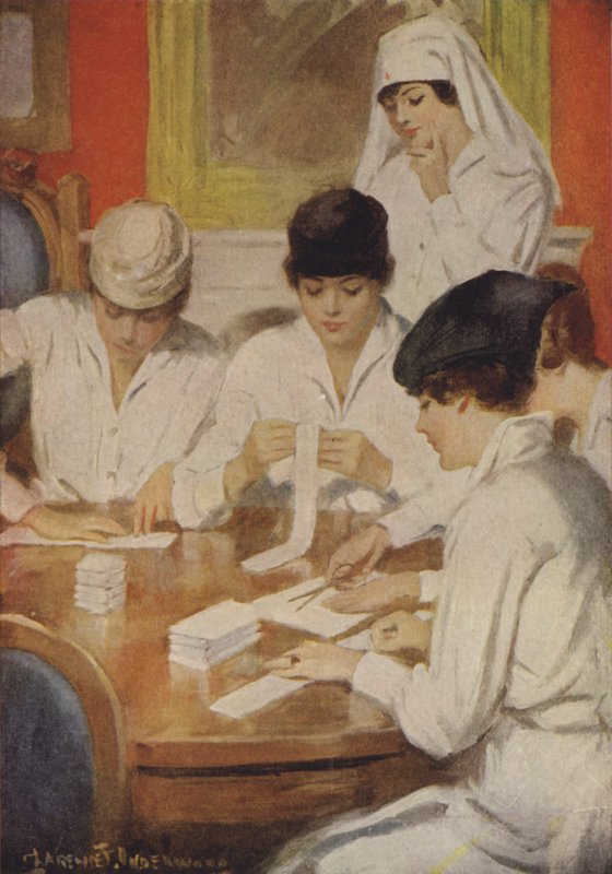 Příprava obkladů pro Červený kříž od Clarence F. Underwood