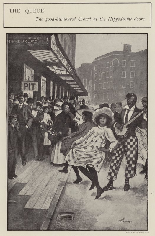 Dobromyslná fronta za dveřmi londýnského hipodromu (litho) od Clarence F. Underwood