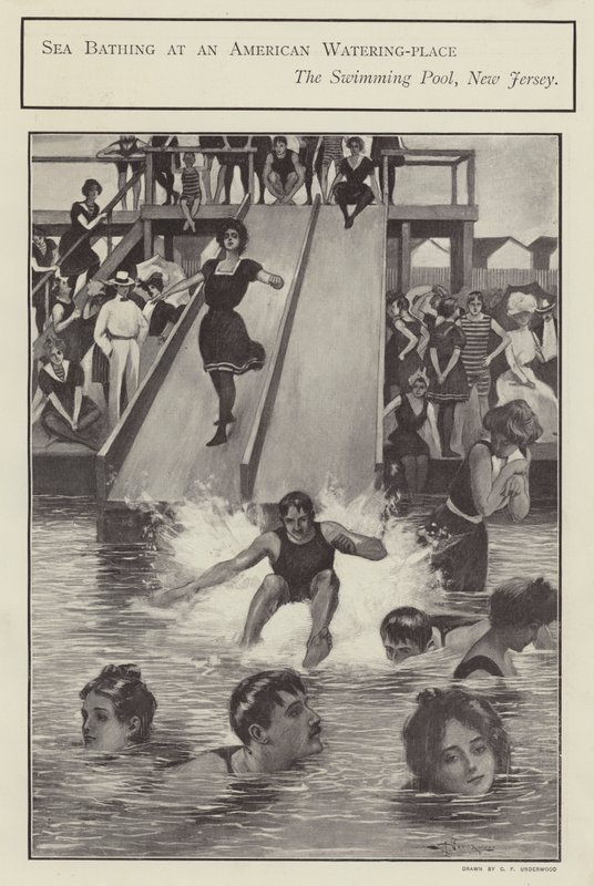 Koupání na moři v bazénu v New Jersey, Spojené státy americké (litho) od Clarence F. Underwood