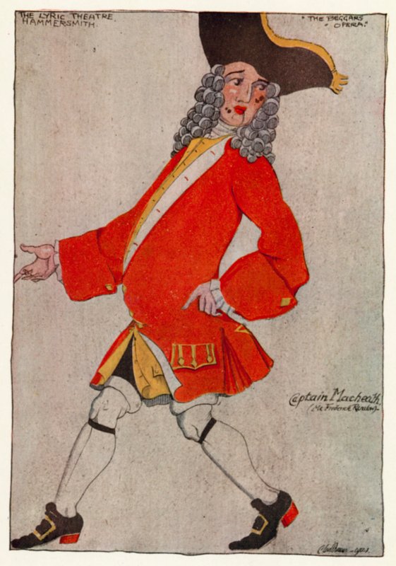 Žebrácká opera, kapitán Macheath (barevné lito) od Claud Lovat Fraser