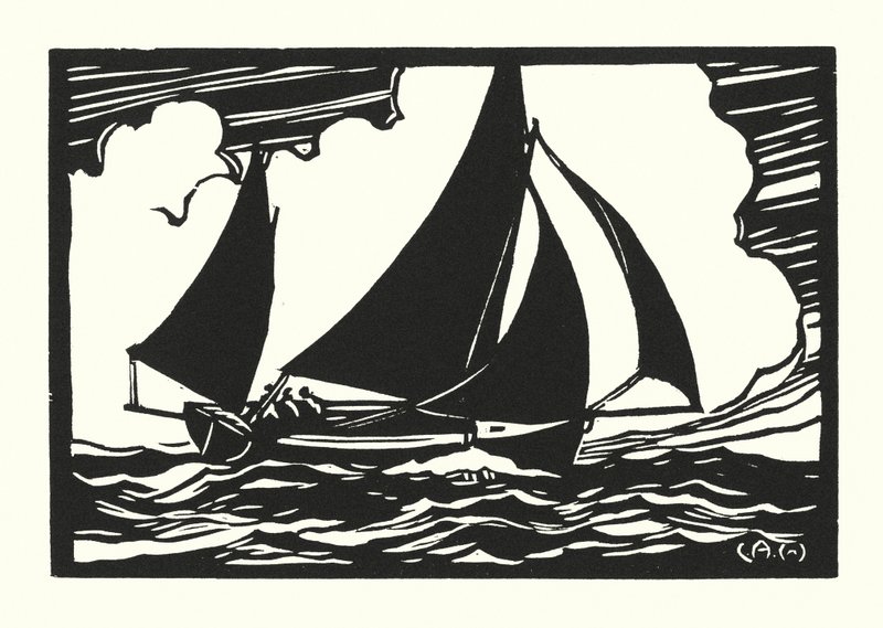 Rybářské lodě a bárky: Falmouth Quay Punt (dřevoryt) od Cyril A. Wilkinson