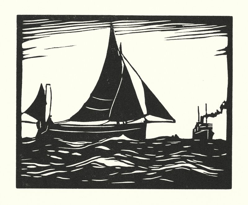 Rybářské lodě a bárky: Plymouth Hooker (dřevoryt) od Cyril A. Wilkinson