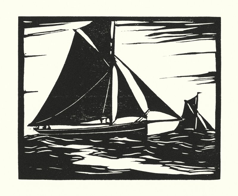 Rybářské lodě a bárky: Plymouth Long Boomer (dřevoryt) od Cyril A. Wilkinson