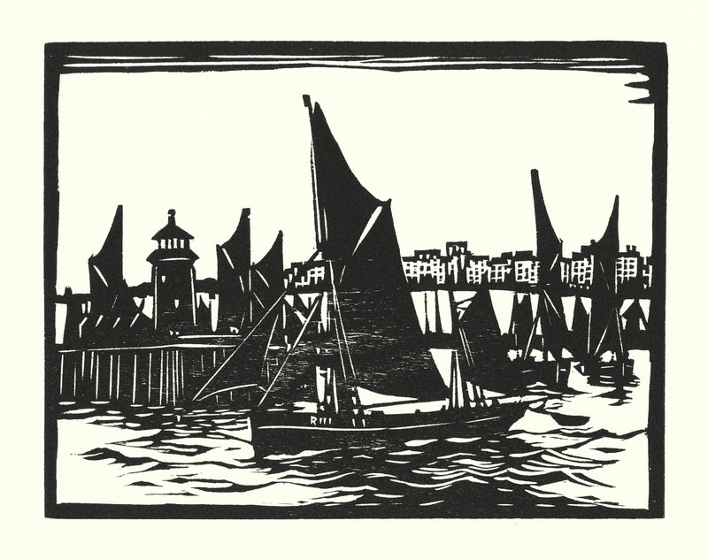 Rybářské lodě a bárky: Ramsgate Trawlers (dřevoryt) od Cyril A. Wilkinson