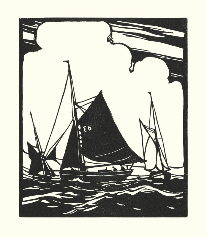 Rybářské lodě a bárky: Whitstable Oyster Boat (dřevoryt) od Cyril A. Wilkinson