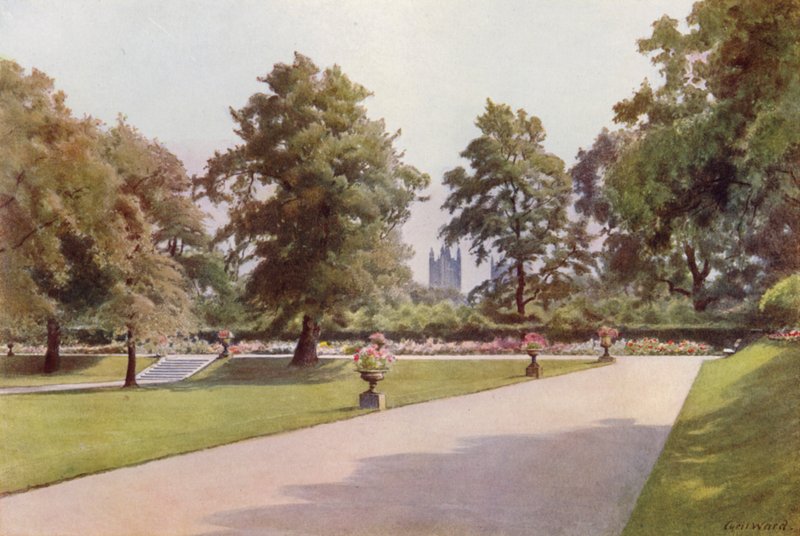 Při pohledu směrem k Westminsteru, Marlborough House Garden (barevná lito) od Cyril Ward