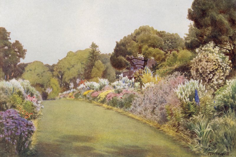 Hranice na trávníku ve Swiss Cottage, Osborne (barevné lito) od Cyril Ward
