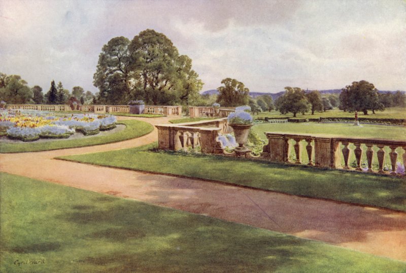 Pohled z terasy, Bagshot Park (barevné lito) od Cyril Ward