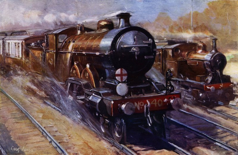 Southern Belle přepravující vagóny Pullman na expresní službě London, Brighton a South Coast Railway z Londýna do Brightonu (barevné lito) od Cyrus (after) Cuneo