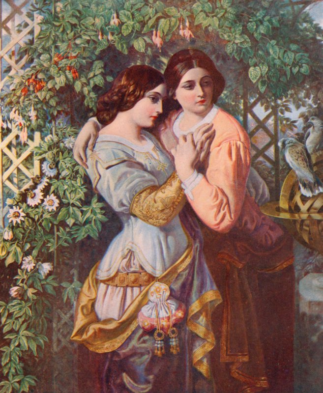 Shakespeare: Celia a Rosalind, jak se vám líbí, dějství I, scéna 3 (barevné lito) od Daniel (after) Maclise