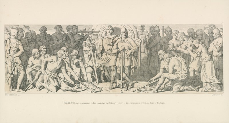 Harold, Williamův společník v jeho tažení v Bretani, obdrží podřízení Conana, hraběte z Bretagne od Daniel Maclise