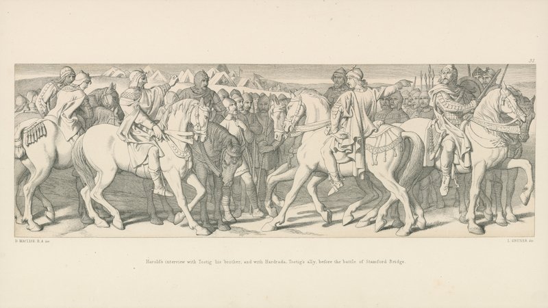 Haroldův rozhovor s Tostigem, jeho bratrem, a s Hardradou, Tostig Ally, před bitvou o Stamford Bridge od Daniel Maclise