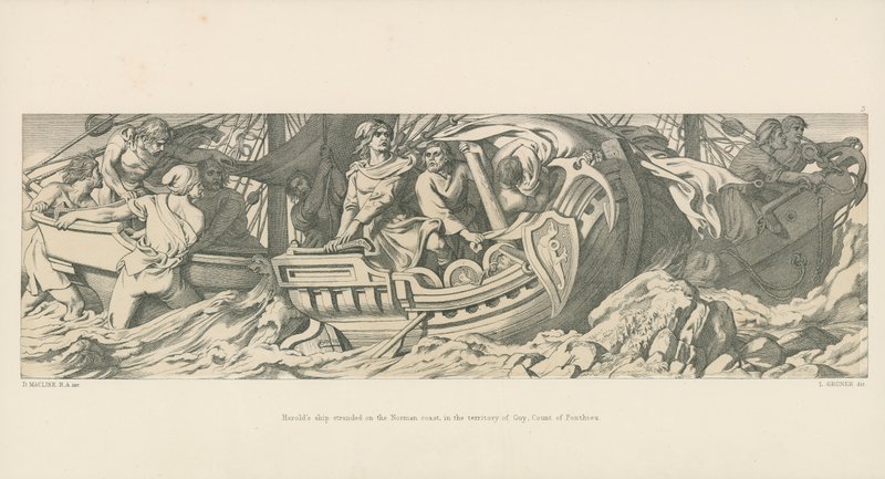 Haroldova loď uvízla na normanském pobřeží, v teritoriu Guy, hrabě z Ponthieu od Daniel Maclise