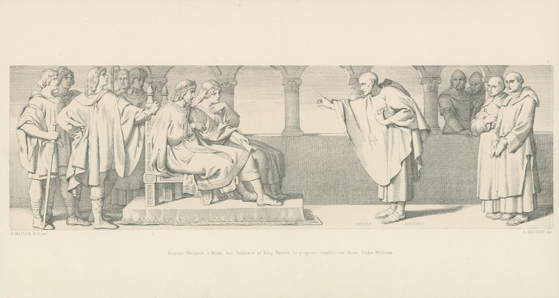 Mnich Hugues Maigrot má audienci u krále Harolda, aby navrhl podmínky vévody Viléma. od Daniel Maclise
