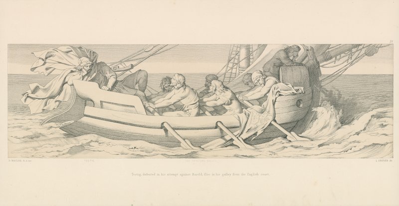 Tostig, poražený ve svém pokusu proti Haroldovi, letí ve své galeji z anglického pobřeží od Daniel Maclise