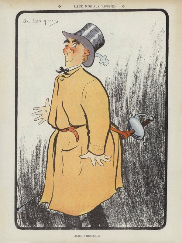 Albert Brasseur, francouzský komik a operetní zpěvák. Ilustrace k filmu Le Rire od Daniel de Losques