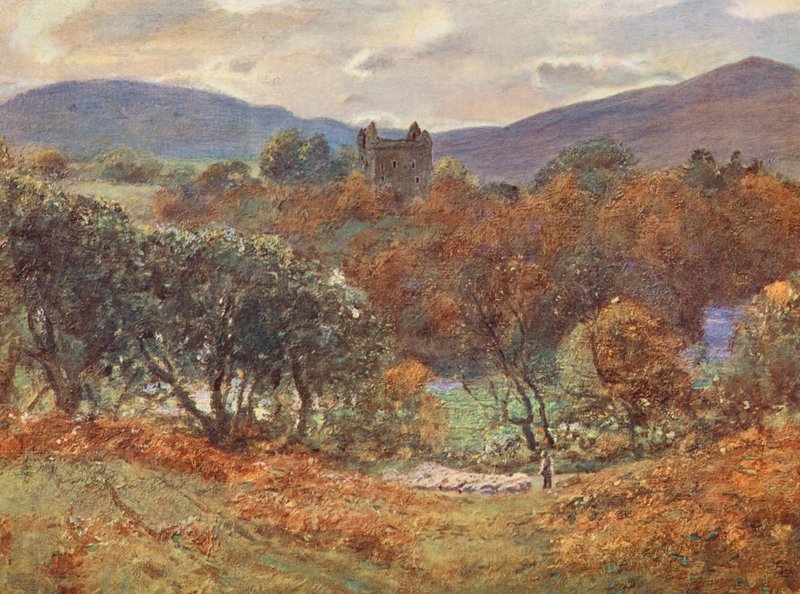 Hrad Newark na řece Yarrow (barevná litografie) od David (after) Murray