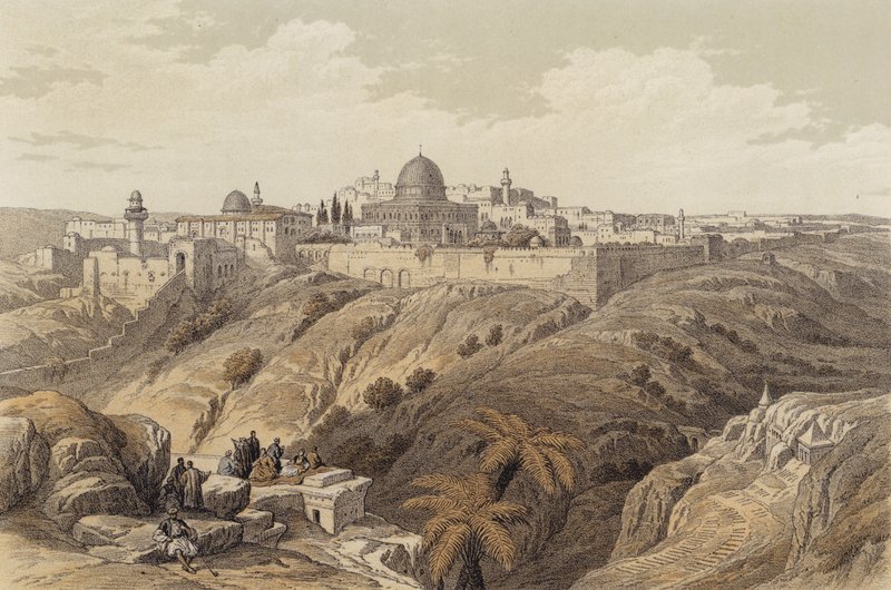 Jeruzalém, kostel Očištění (barevné lito) od David (after) Roberts