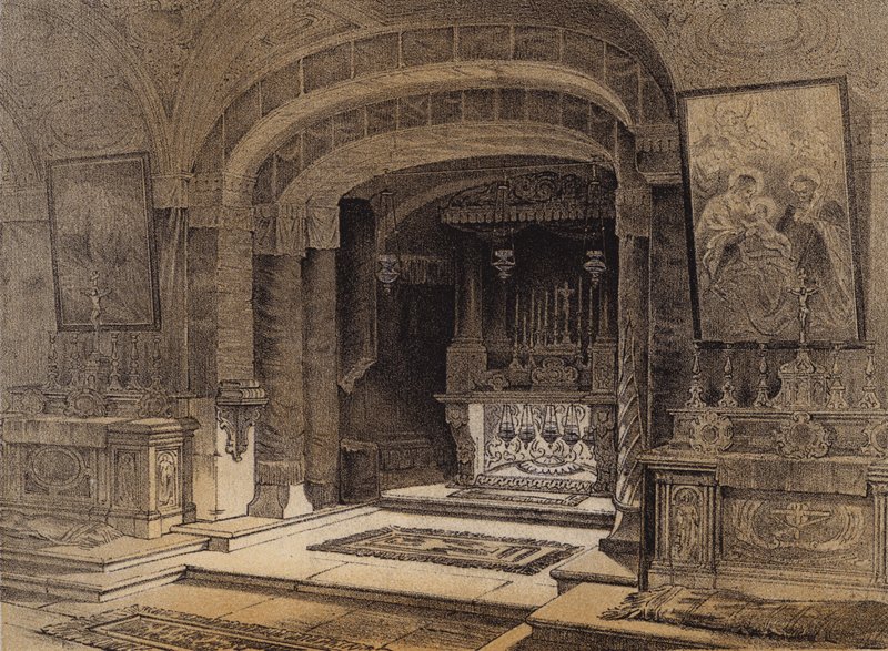 Svatyně Zvěstování, Nazareth (barva litho) od David (after) Roberts