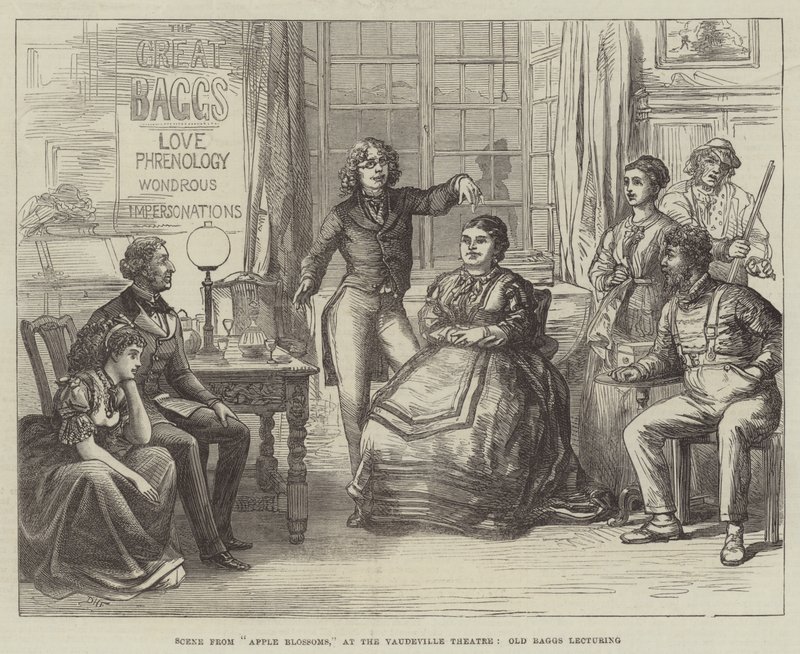 Scéna z Apple Blossoms, ve Vaudeville Theatre, Old Baggs přednáší od David Henry Friston