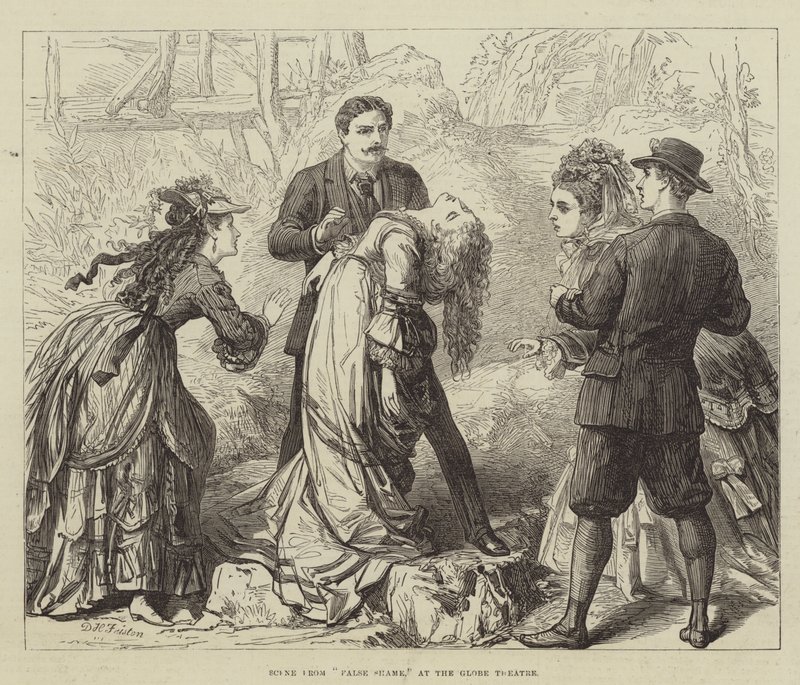Scéna z Falešné hanby, v divadle Globe od David Henry Friston