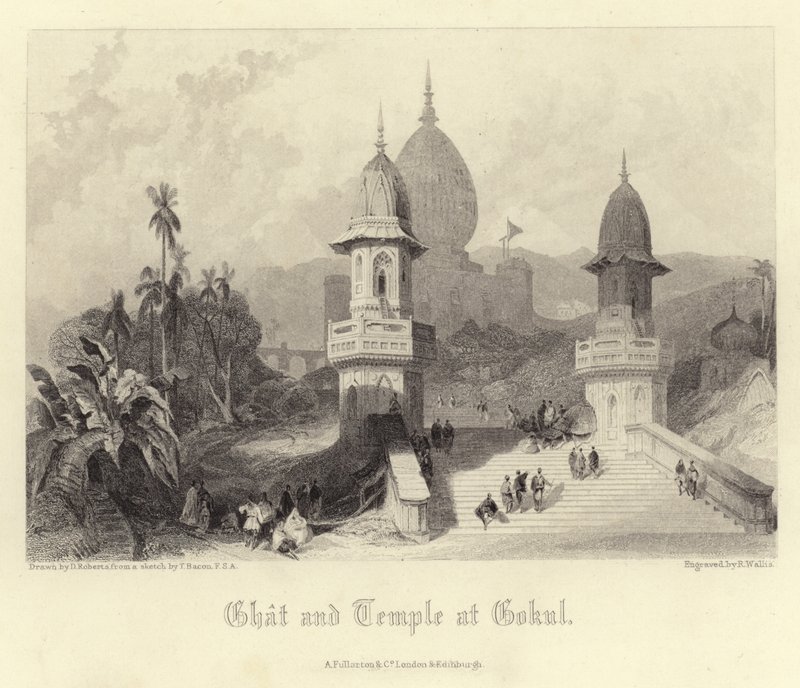 Ghat a chrám v Gokul od David Roberts