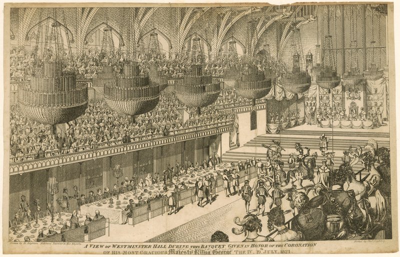 Pohled na Westminster Hall během banketu na počest korunovace krále Jiřího IV od Denis Dighton