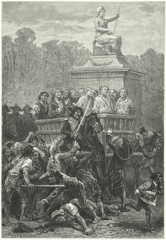 Bouře plná vězňů na cestě ke gilotině, Francouzská revoluce (rytina) od Diogene Ulysse Napoleon Maillart