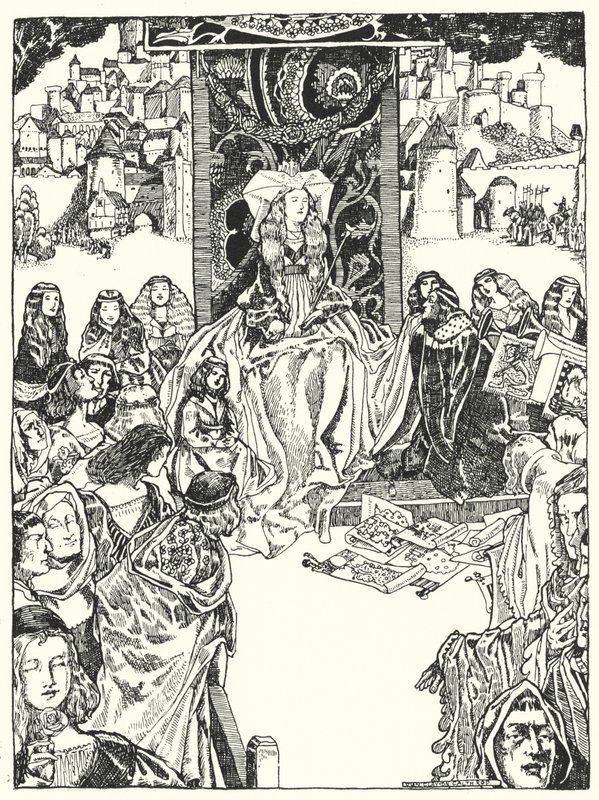 Princezna a nápadníci (rytina) od Dion Clayton Calthrop