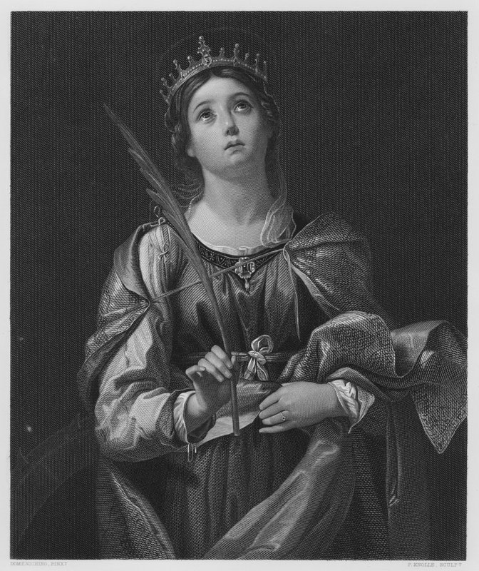 Svatá Kateřina, z obrázku v královské sbírce (rytina) od Domenichino