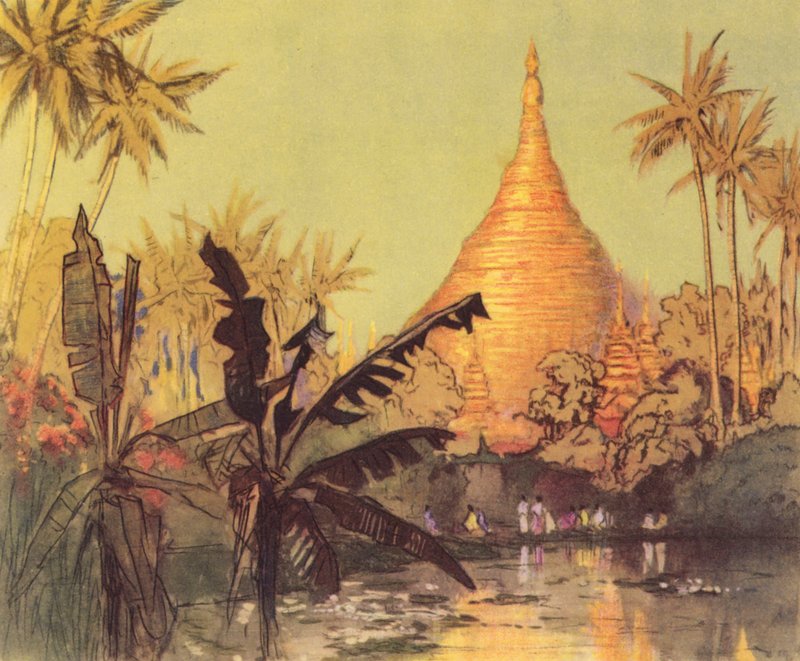 Rangoon (barevná litografie) od Donald (after) Maxwell