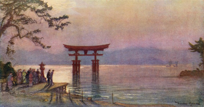 Torii ve vnitrozemském moři, Japonsko (barevná litografie) od Donald (after) Maxwell