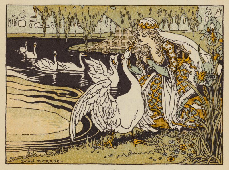 Šest labutí, německá pohádka (barva litho) od Donn P. Crane
