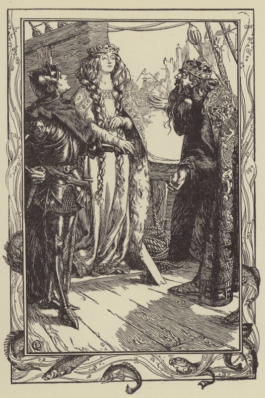 Král Anguish dává Isolt siru Tristramovi (litho) od Dora Curtis