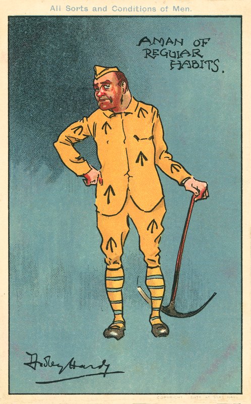 Zločin a trest: vězeň držící krumpáč (chromolitho) od Dudley Hardy
