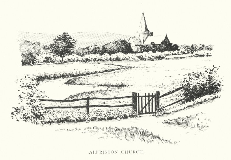 Kostel v Alfristonu (litografie) od Duncan Moul