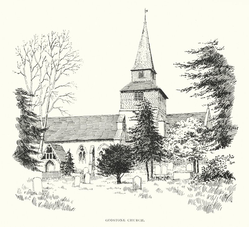 Kostel v Godstone (litografie) od Duncan Moul