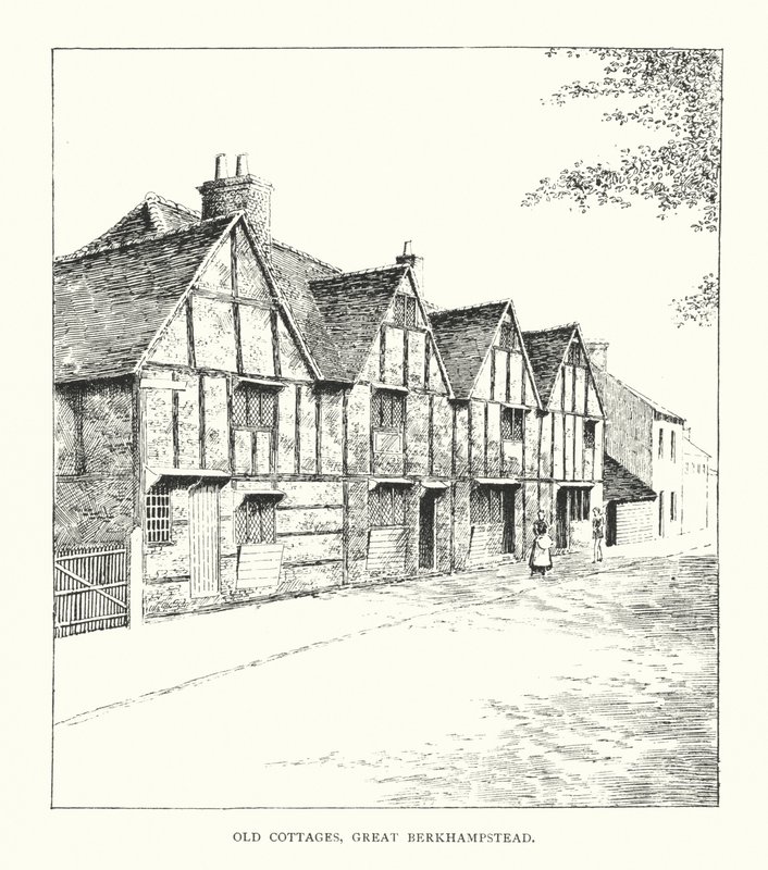 Old Cottages, Great Berkhampstead (litografie) od Duncan Moul