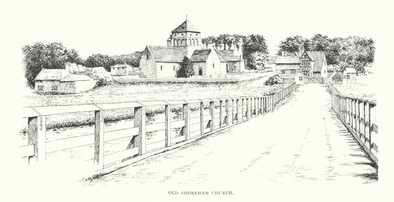 Kostel Old Shoreham (litografie) od Duncan Moul