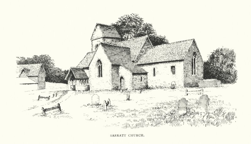 Kostel Sarratt (litografie) od Duncan Moul