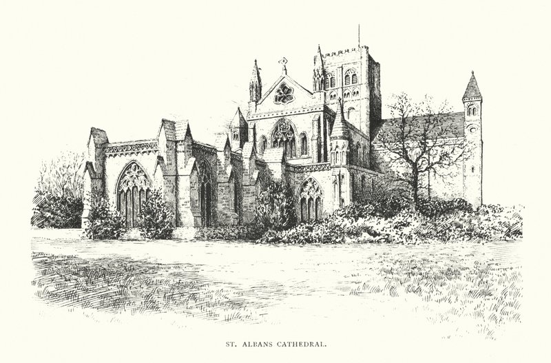 St Albans Cathedral (litografie) od Duncan Moul