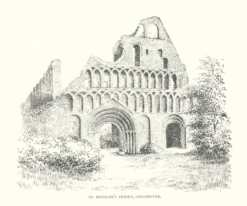 Převorství svatého Botolfa, Colchester (litografie) od Duncan Moul
