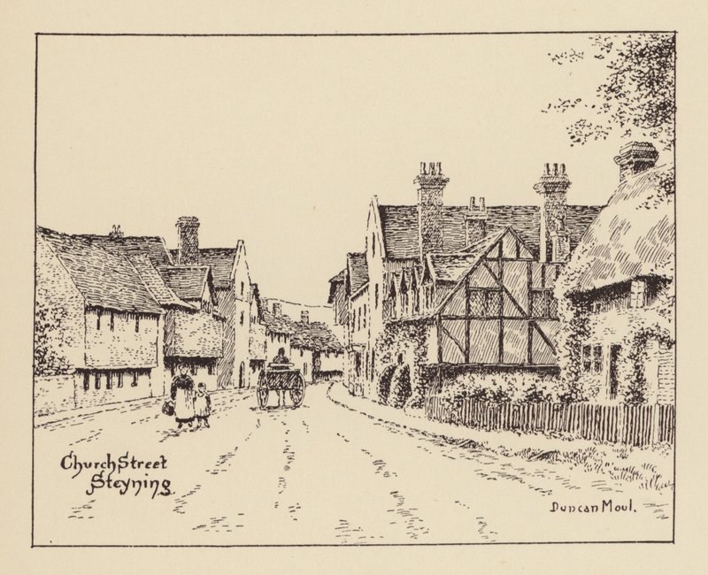 Sussex: Church Street, Steyning (litografie) od Duncan Moul