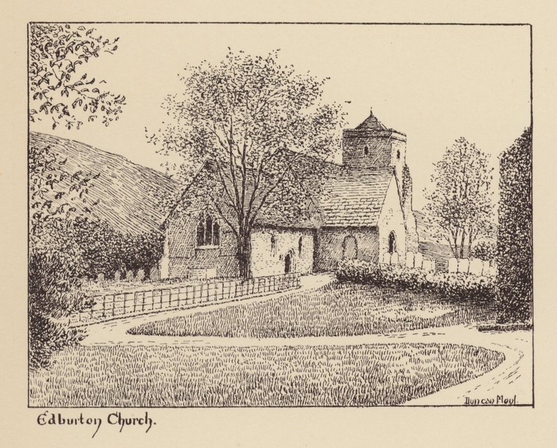 Sussex: Edburton Church (litografie) od Duncan Moul