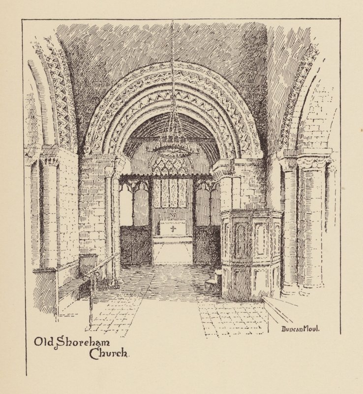 Sussex: Old Shoreham Church (litografie) od Duncan Moul