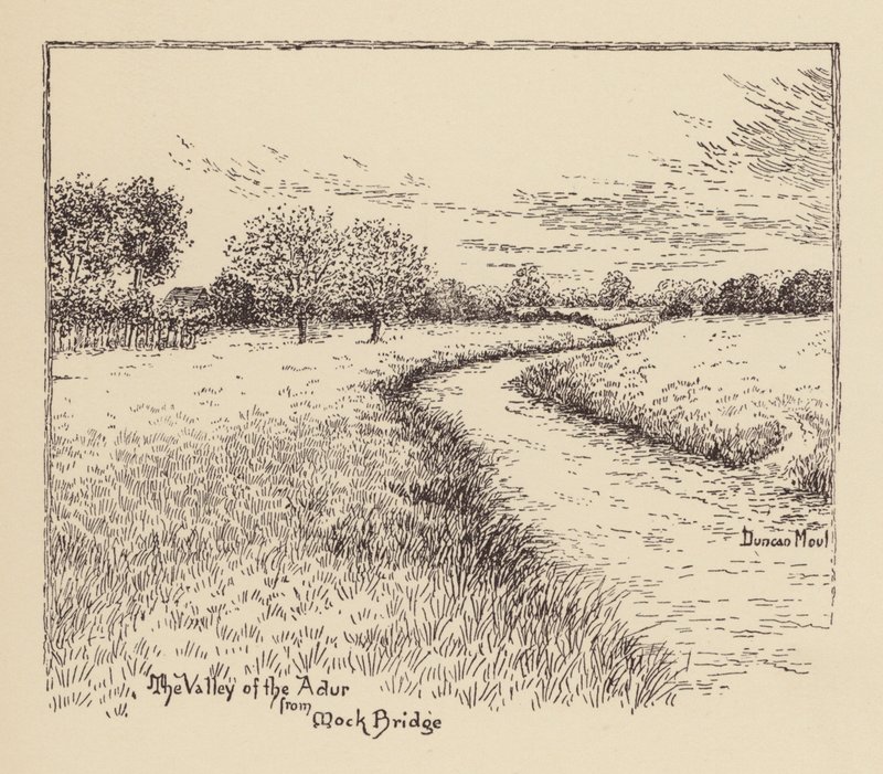 Sussex: Údolí řeky Adur od mostu Mock Bridge (litografie) od Duncan Moul