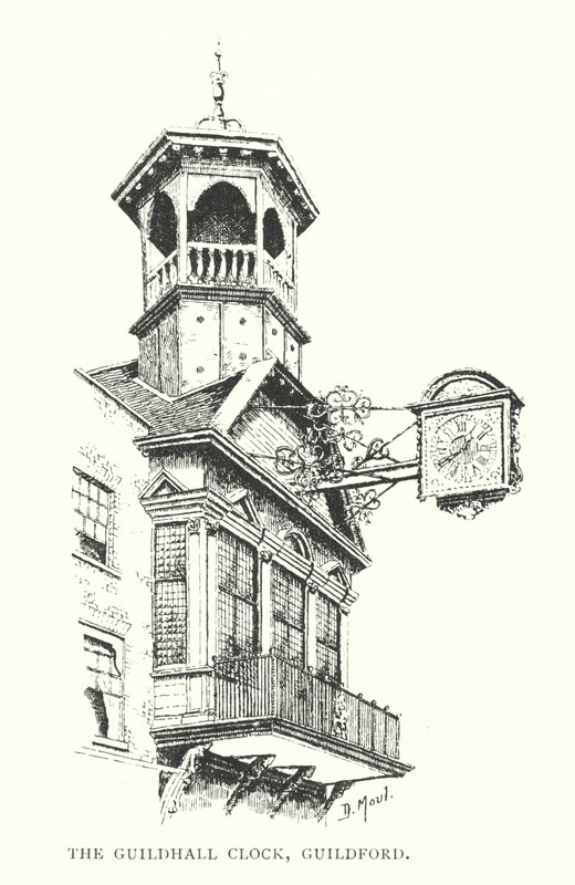 Hodiny Guildhall, Guildford (litografie) od Duncan Moul
